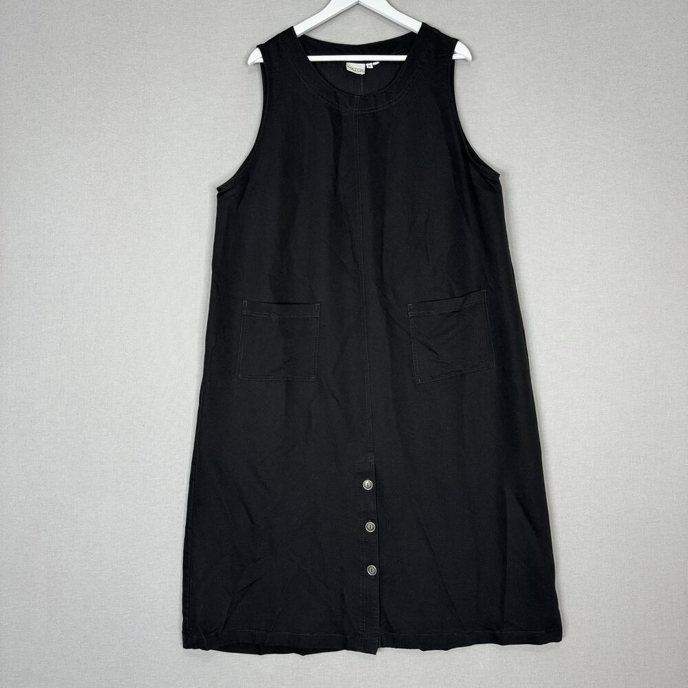 MATCH USA Shift Dress Womens 1X Petite‎ Black Patch-Pocket Midi Lagenlook Travel